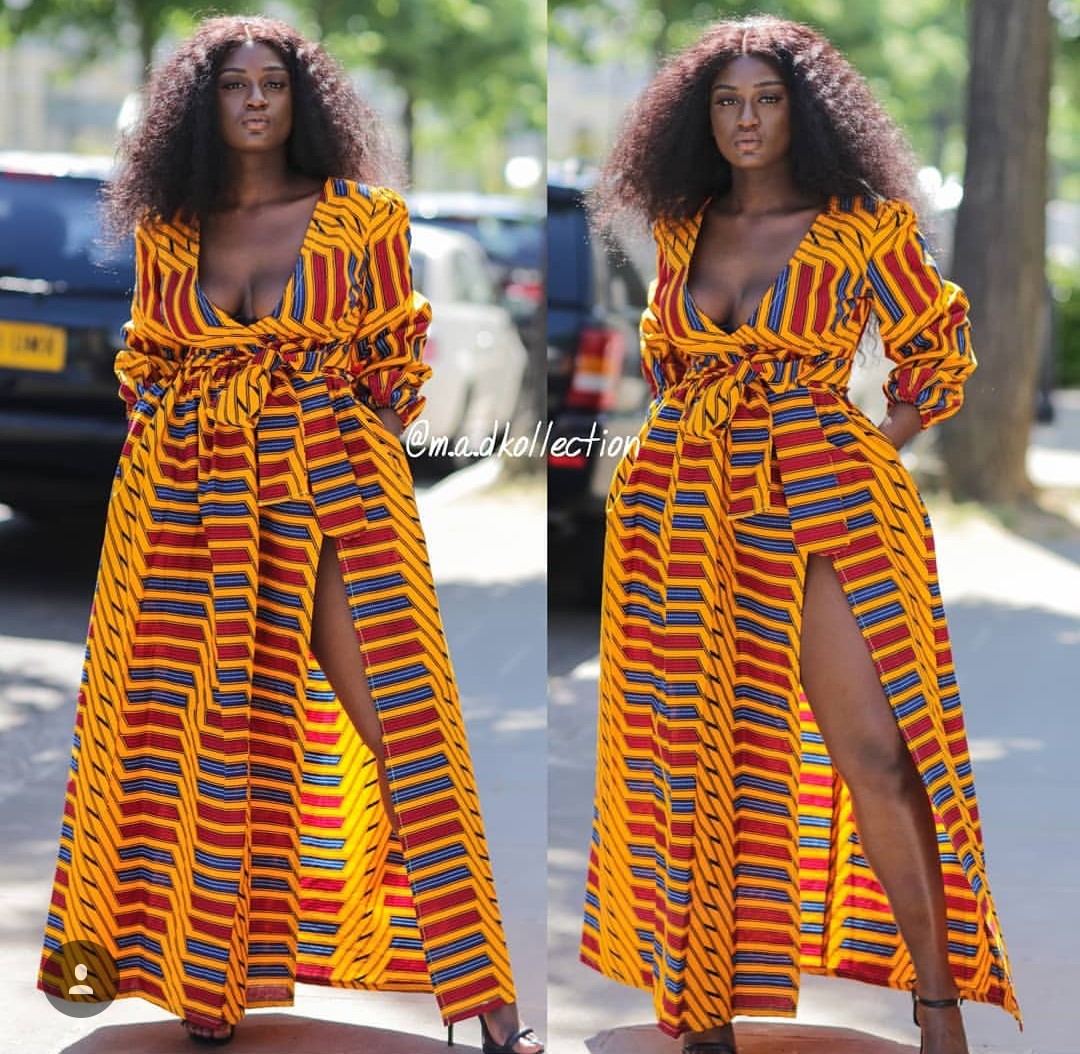 Ankara maxi gown with high slit in the front