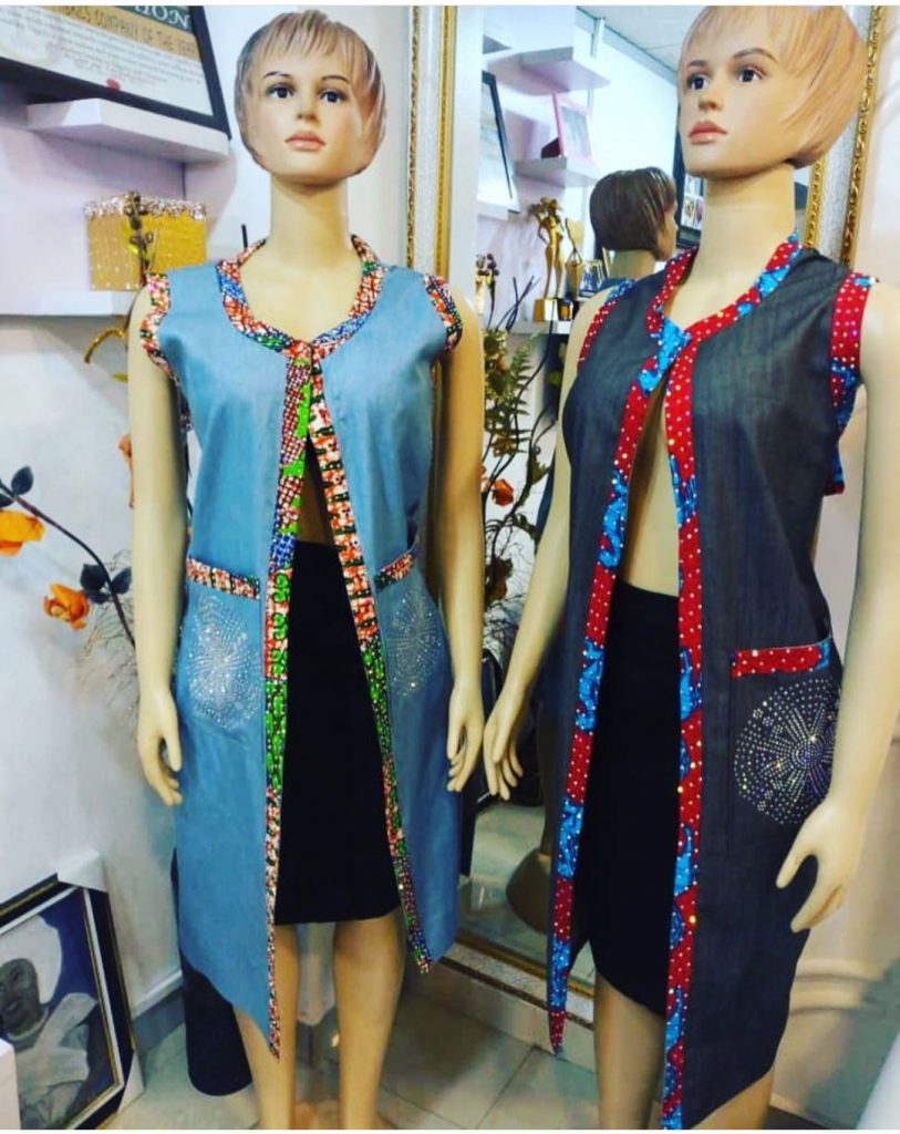 Jean Gown With Ankara PatchesANKARA FASHION.....