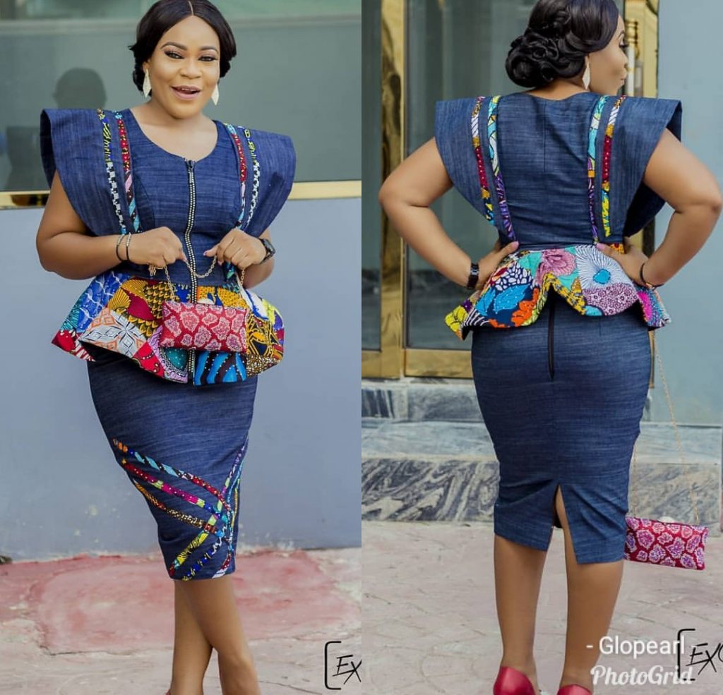 Jean Gown With Ankara PatchesANKARA FASHION.....