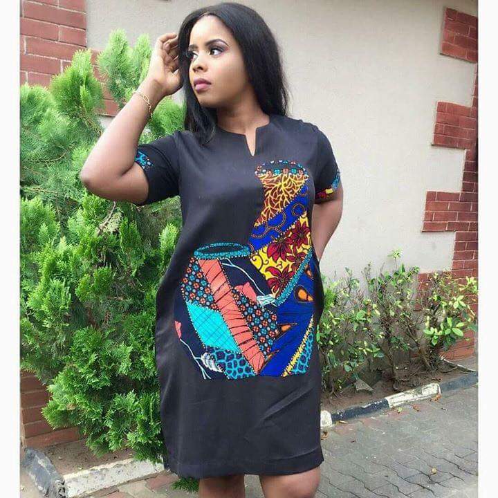 jeans skirt with ankara patches
