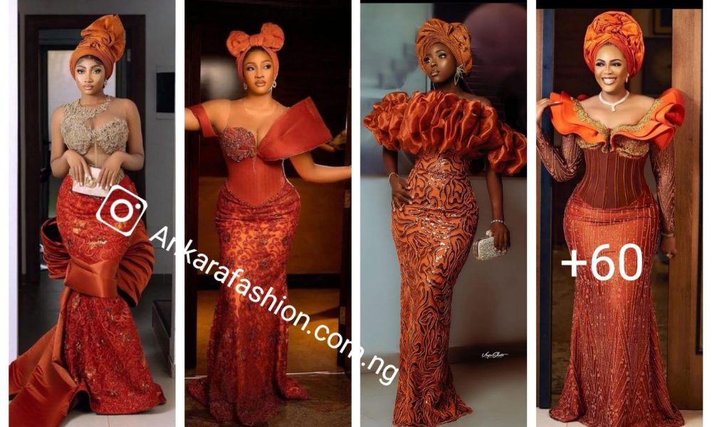 Trending Burnt Orange Lace Gown Styles for High Class Ladies